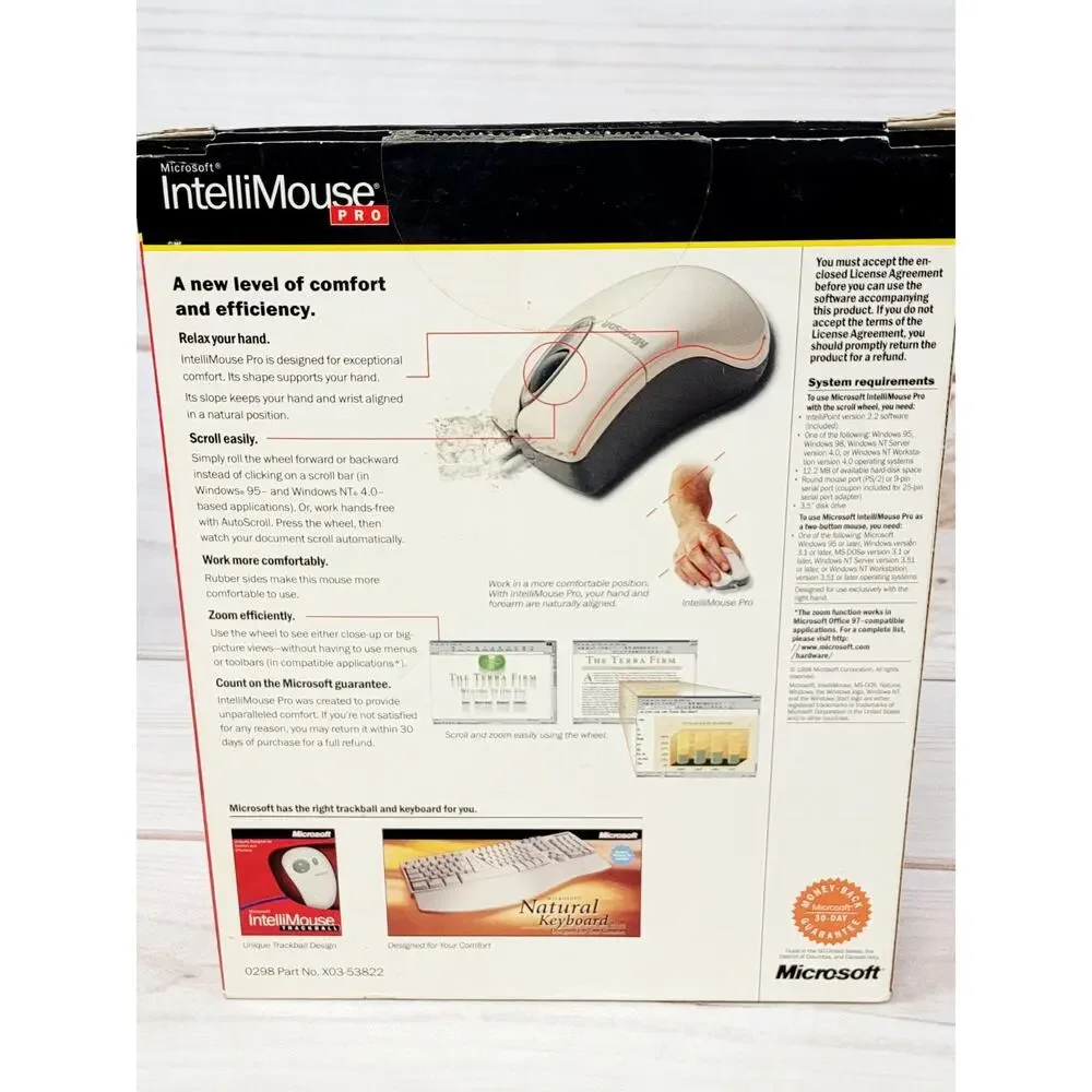 Microsoft IntelliMouse PRO for Windows 1998 Original Box, Manual & Receipt READ
